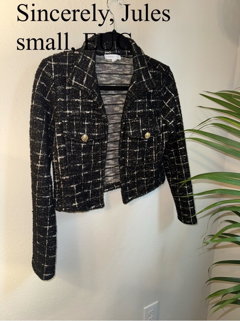 Sincerely Jules Black Tweed Jacket with Ivory Windowpane